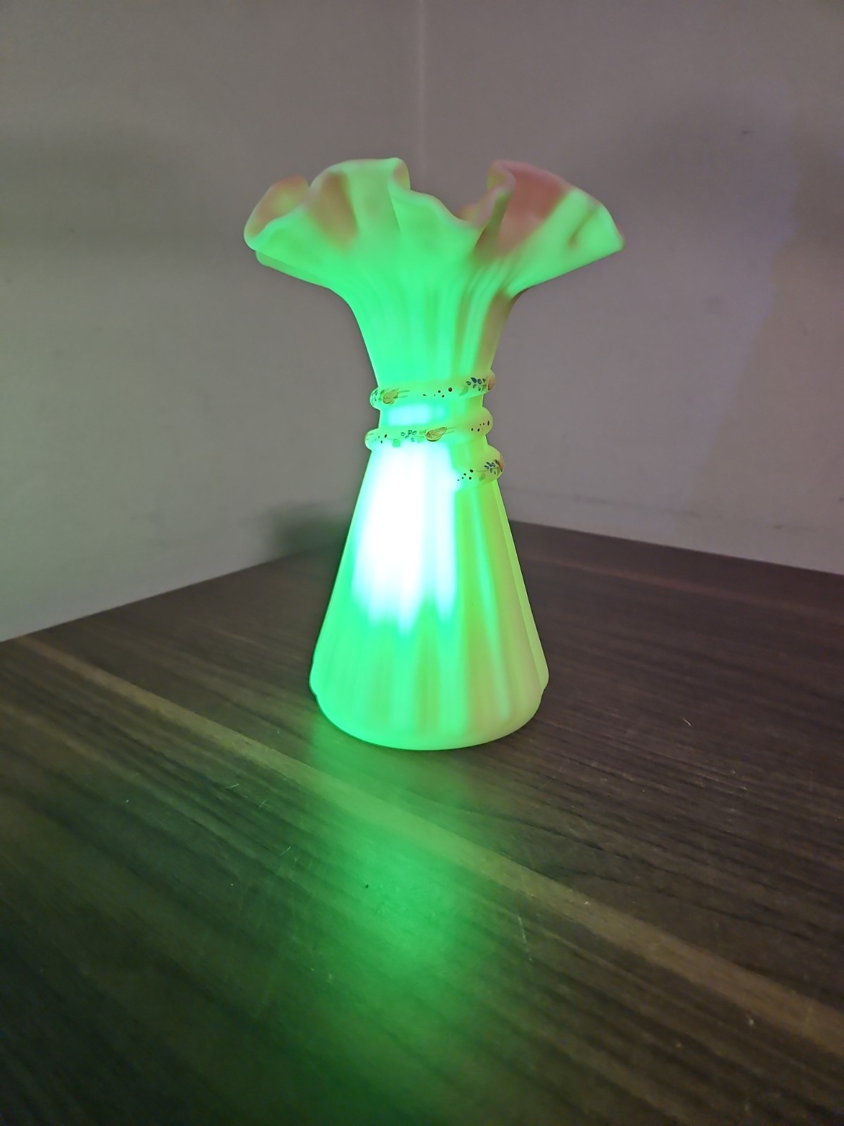 Fenton Burmese Satin Hand Painted Wheat Vase Special Order 1994 GLOWS!!!! W375