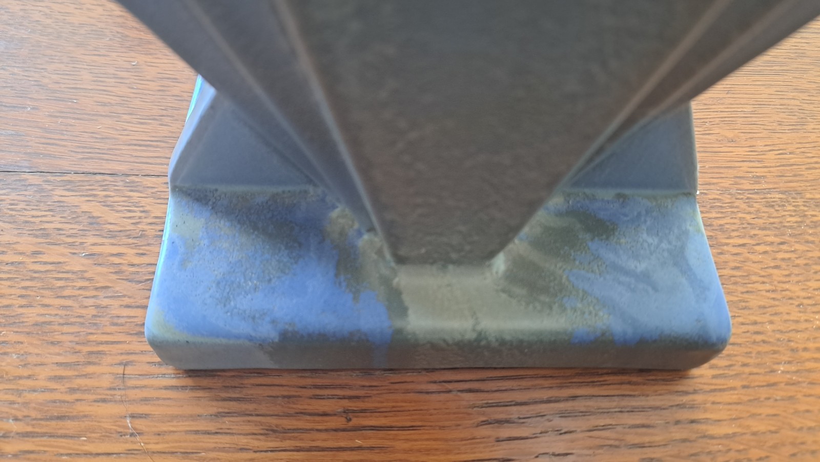 Transitional Art Deco Skyscraper/Fan Matte Blue Vase vtg 1930s