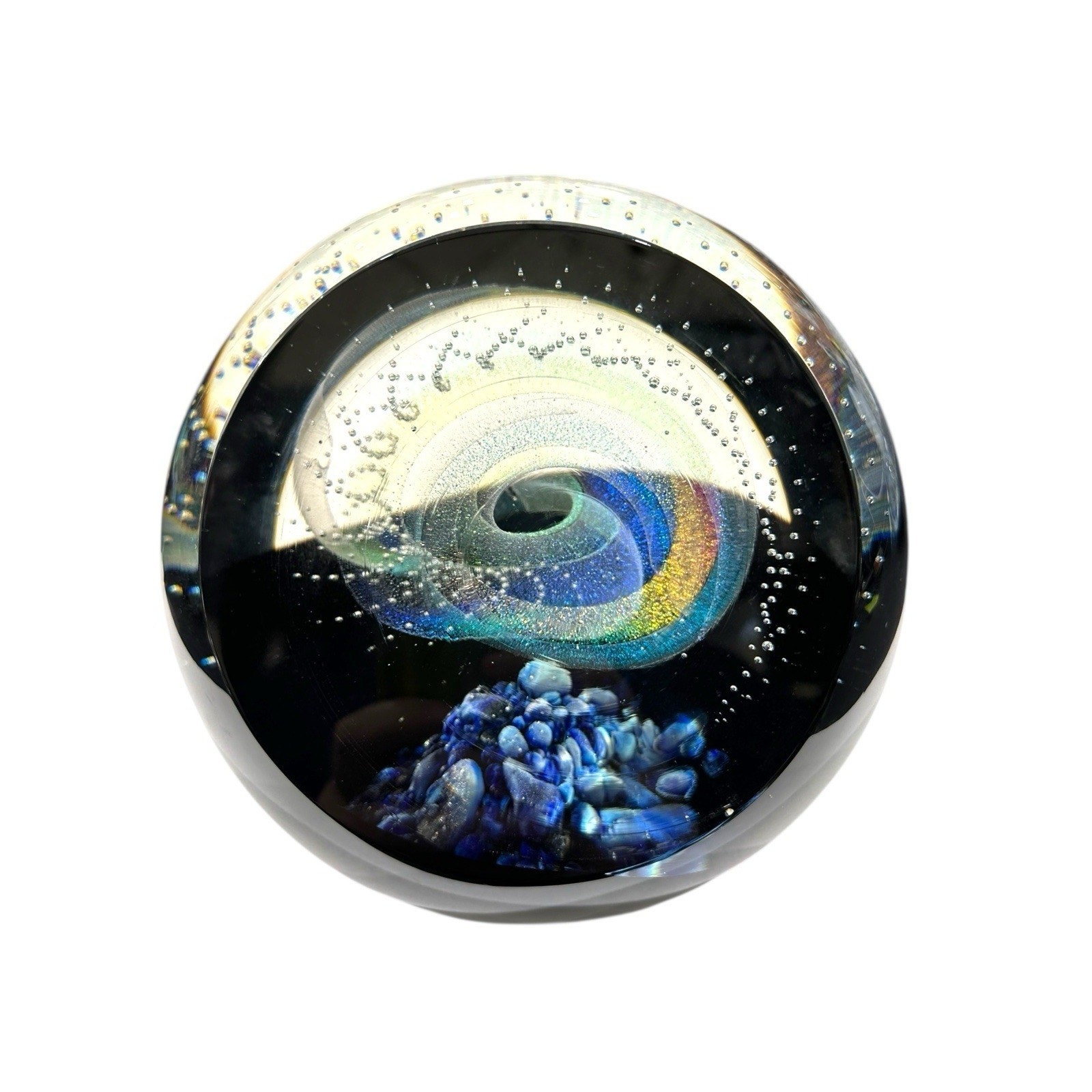NEW Galaxy Orb 8” Swirls Dichroic Glass World Paperweight Signed Garrelts Glass