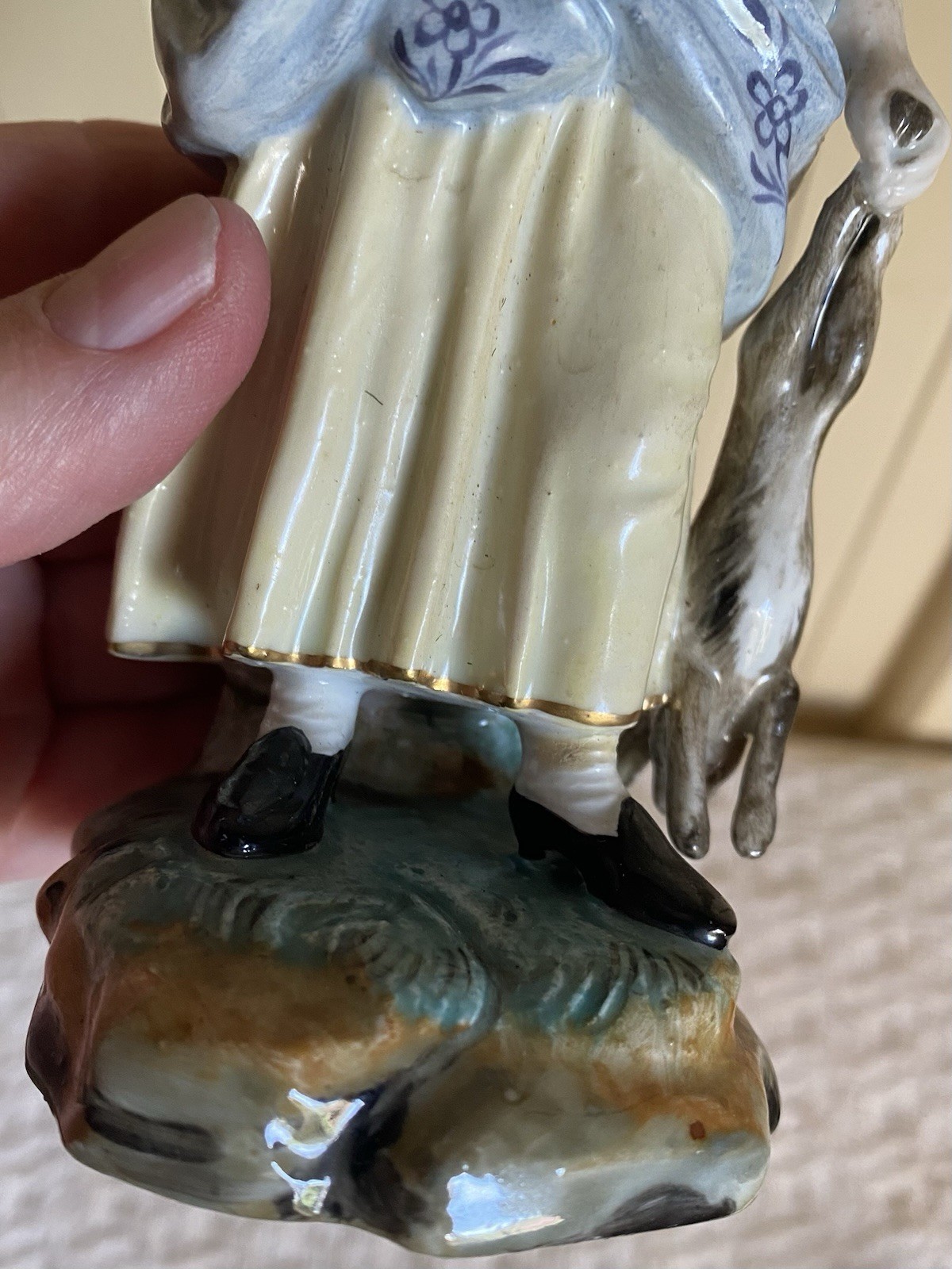 Antique Hochst Porcelain German Peasant Woman w/Goose & Hare Rabbit Figurine