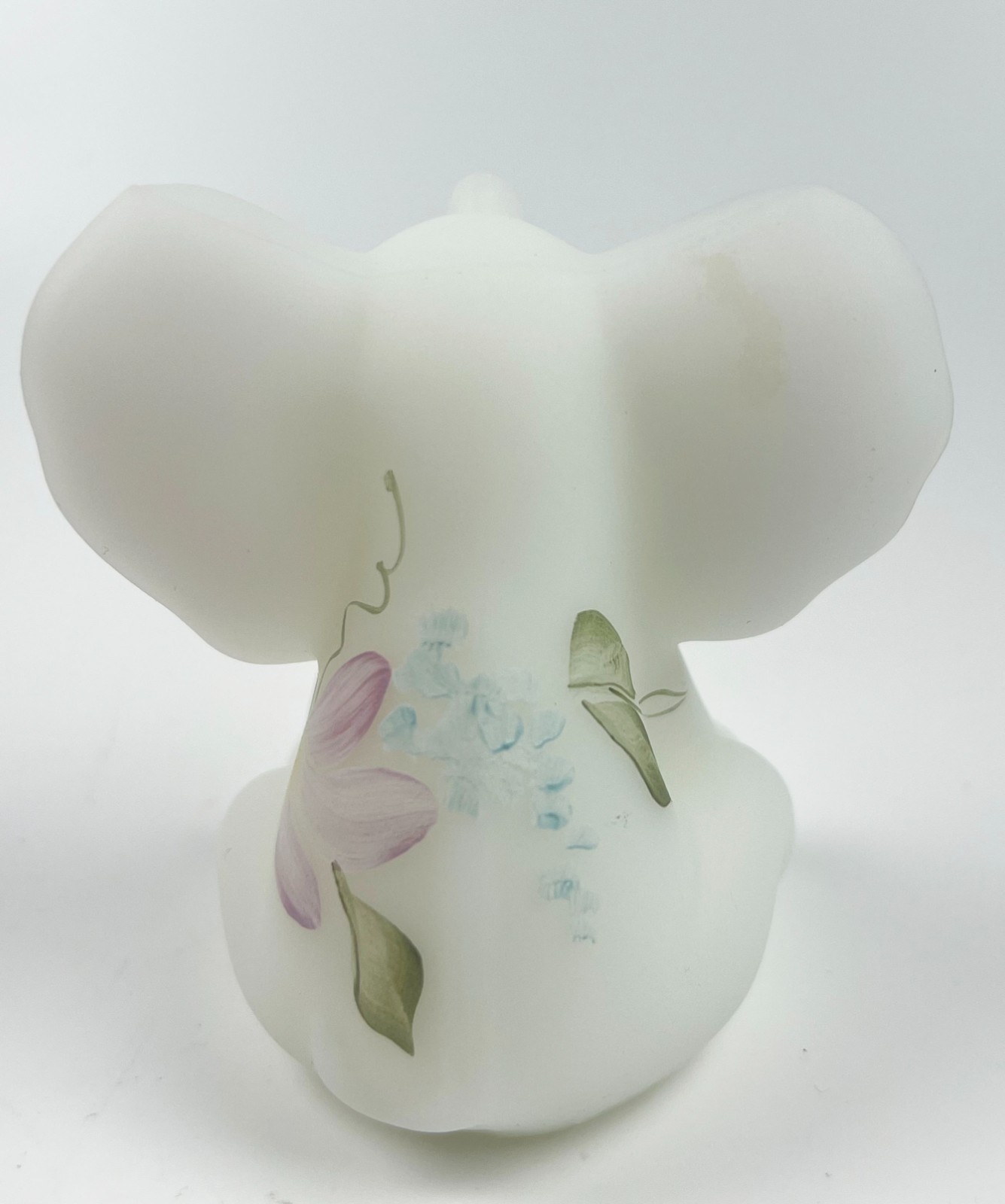 vintage Fenton Glass Dewdrops Baby Elephant white satin hand painted signed 2004