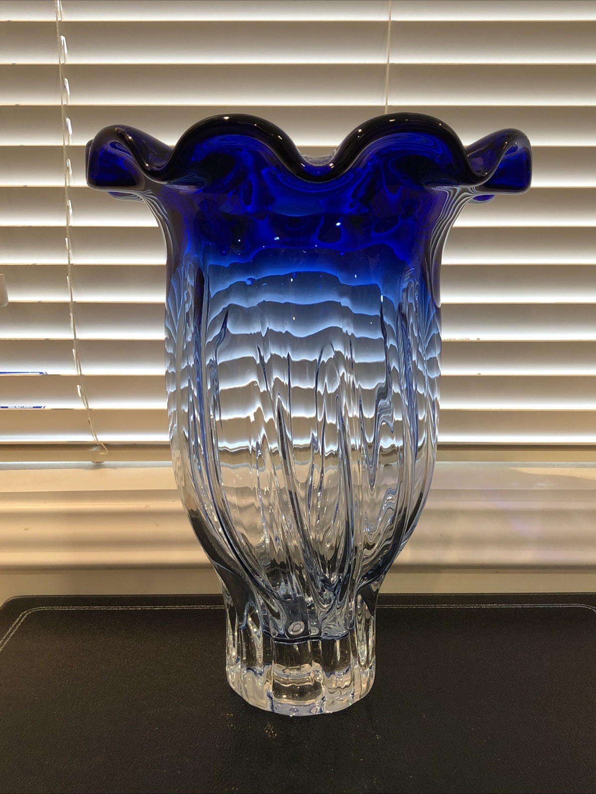 Shannon Crystal Of Ireland 14 Inch Cobalt Transitional Vase Made In Poland NICE!