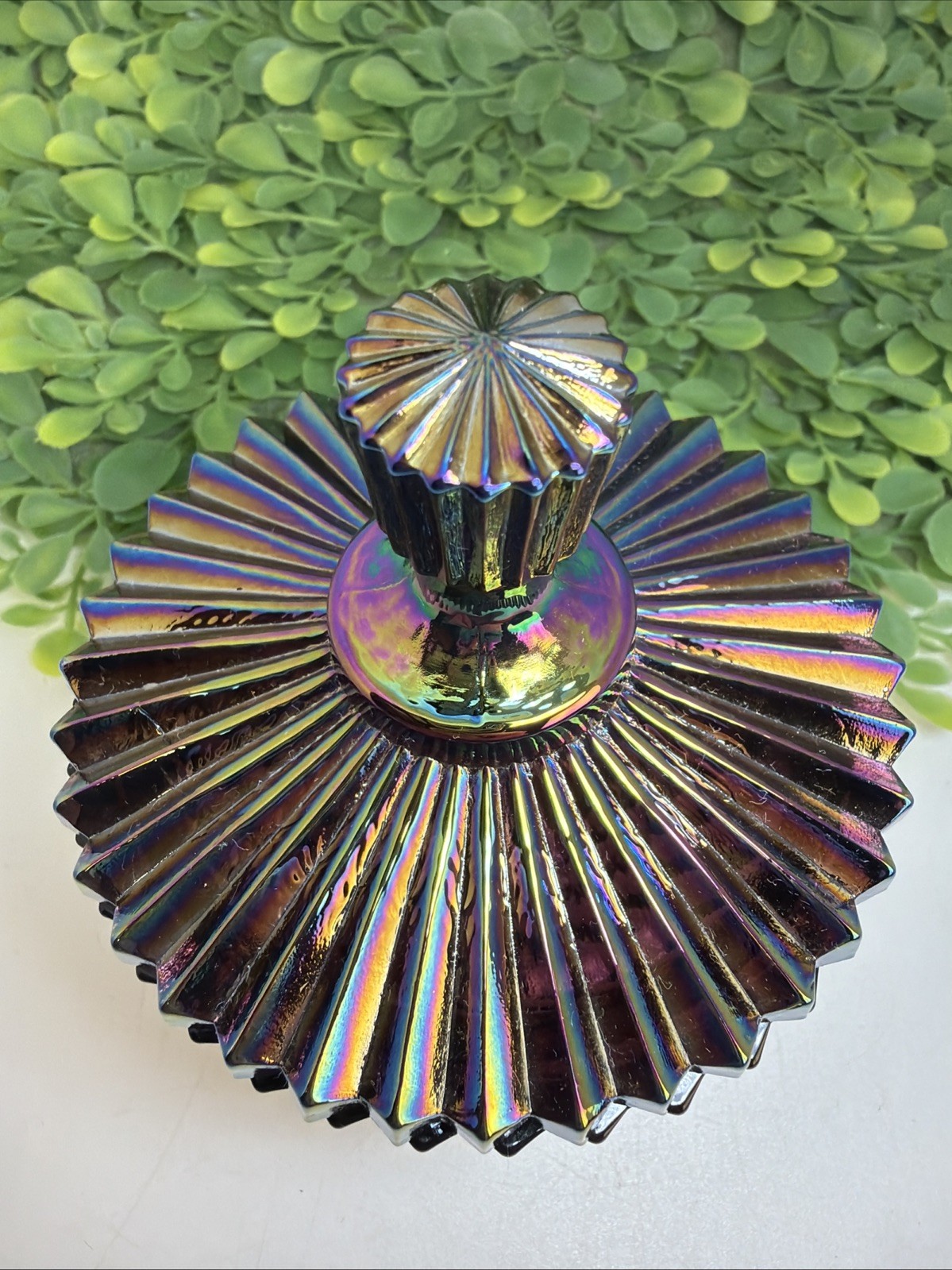 Fenton Ribbed Amethyst Purple Carnival Glass Trinket Jewelry Box Fabulous