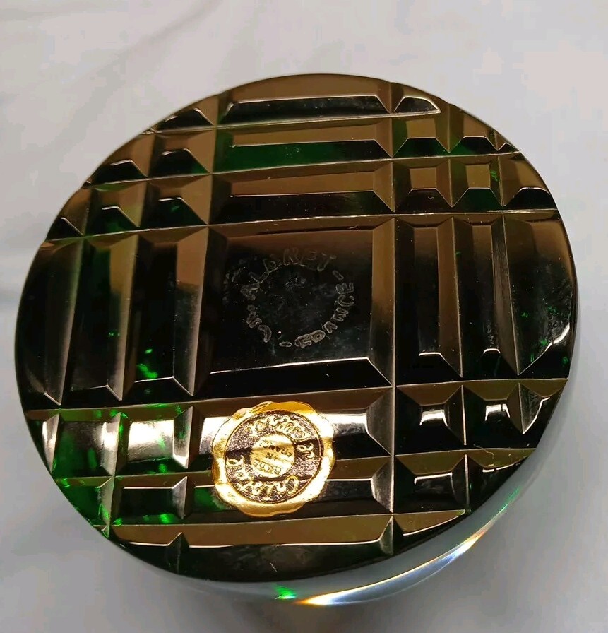 VINTAGE CRISTAL D’ALBRET GREEN PAPERWEIGHT OF JOHN & JACKI KENNEDY