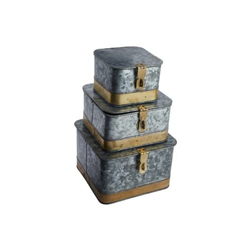 Creative Co-Op Decorative Metal Storage Boxes, Silver & Gold, Set of 3