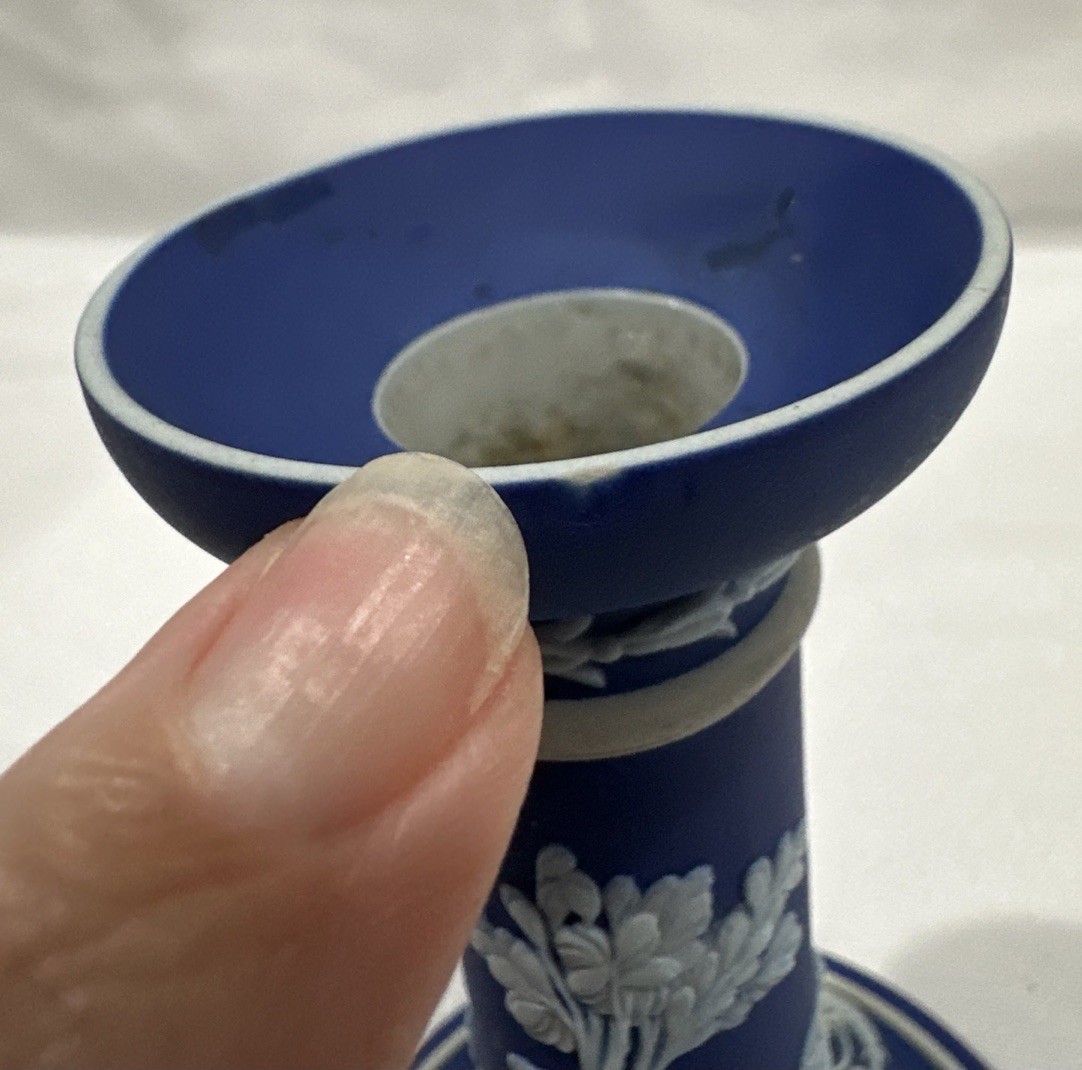 Antique Wedgewood Jasperware 5 Inch Candlestick Cobalt Blue Made in England