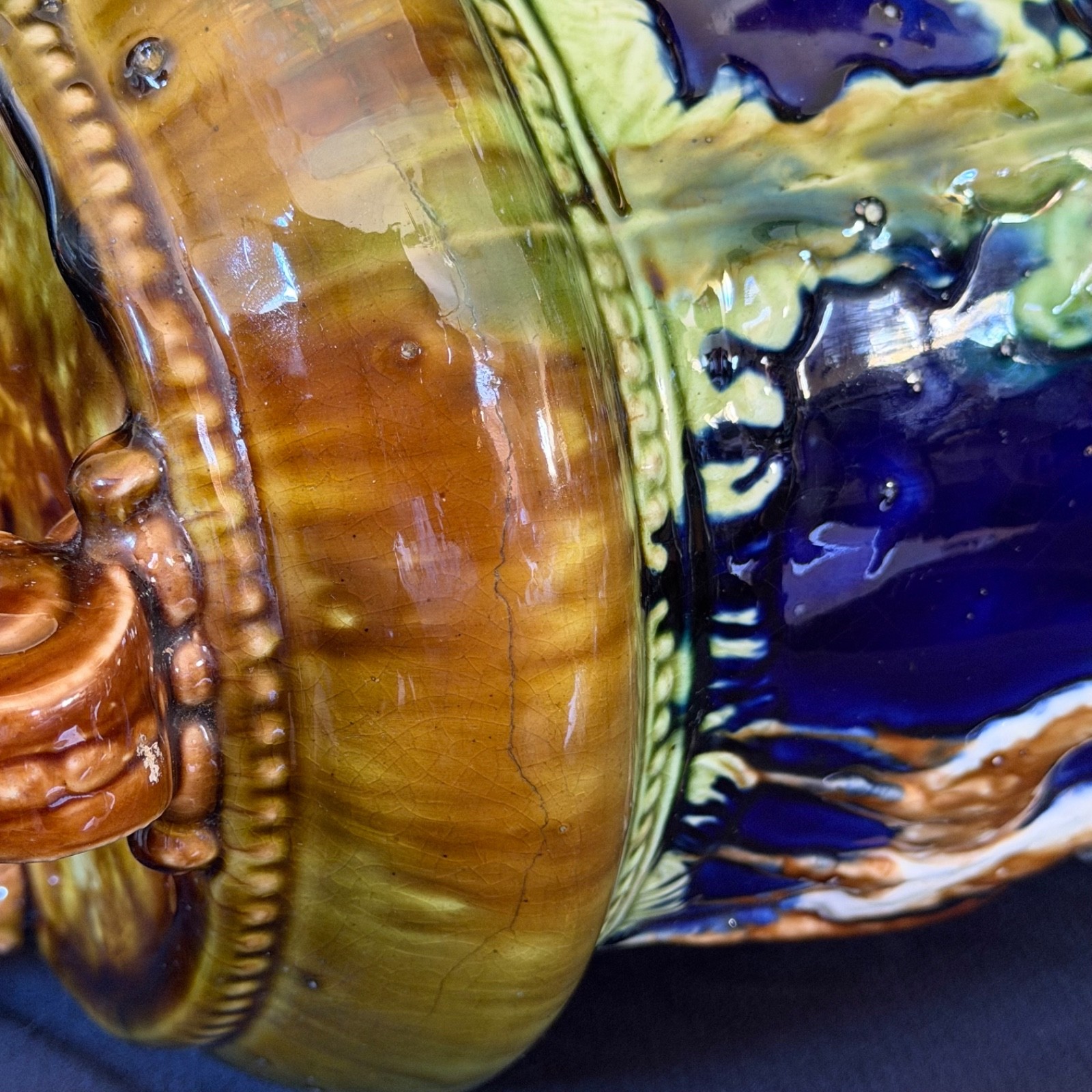 ENGLISH MAJOLICA DEER & TREES JARDINIERE Thomas Forester c1880 (Prof. Restored)