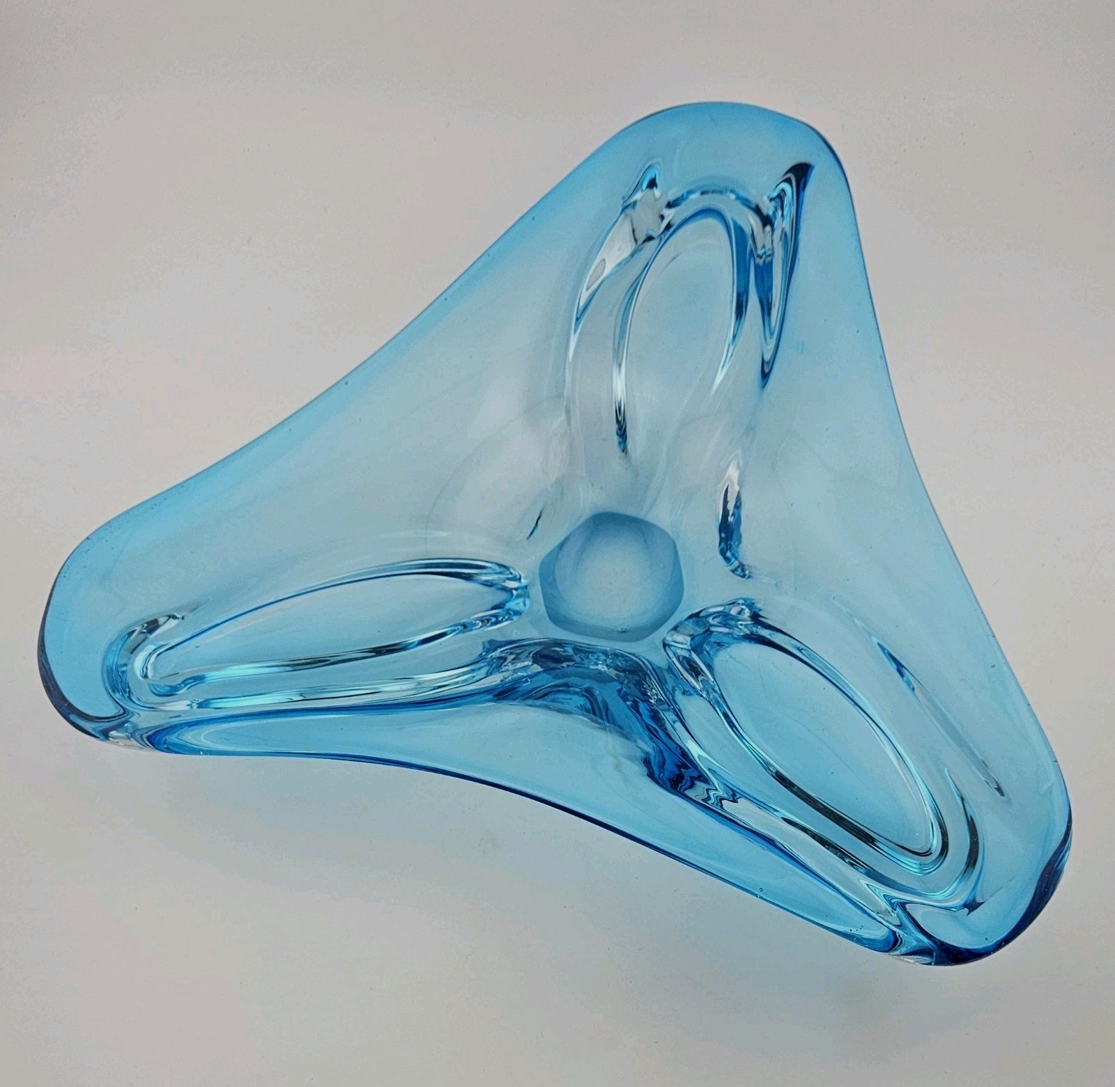 Vintage Murano Sommerso Boomerang Beautiful Blue Art Glass Table Dish 10″