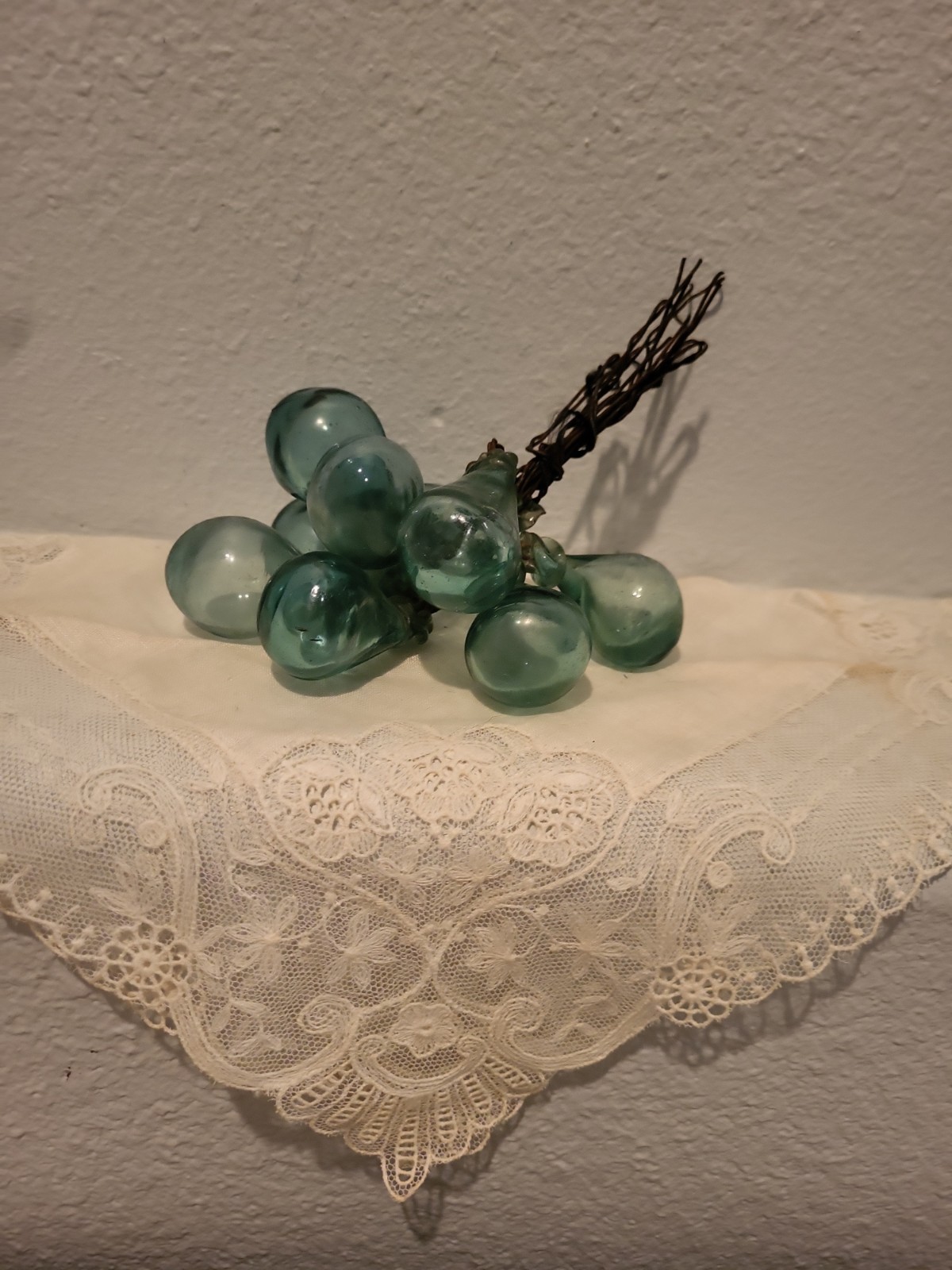 VTG Murano Glass Grape Cluster Hand Blown Italy Green Mid Century Read TLC