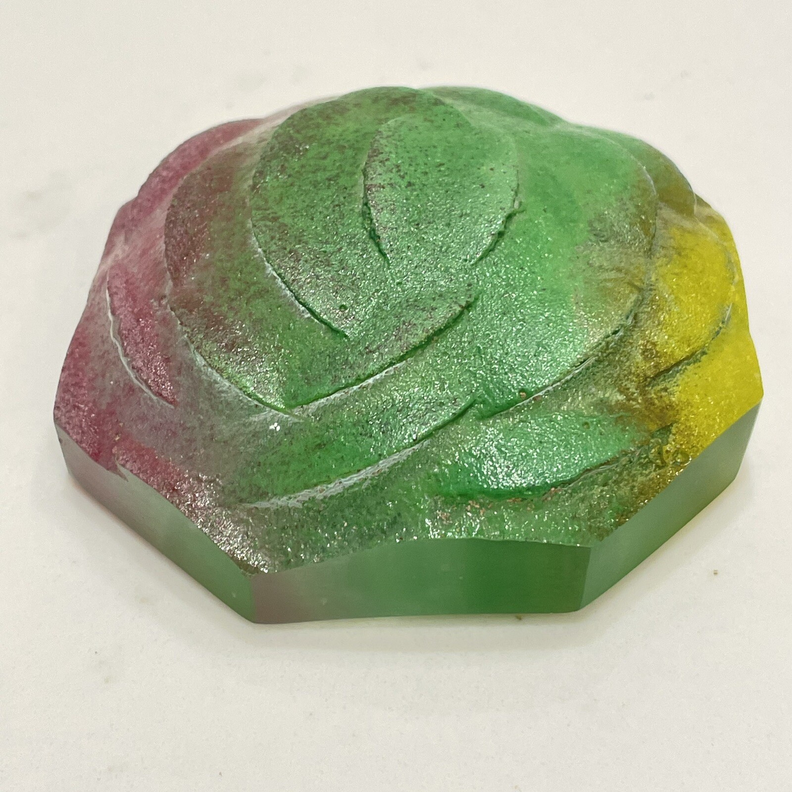 Art Glass Iridescent Bubble Flower Multicolor Paperweight
