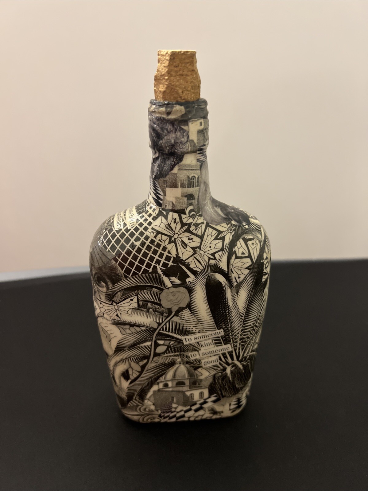 Handcrafted Art. Glass Vase. Decoupage.