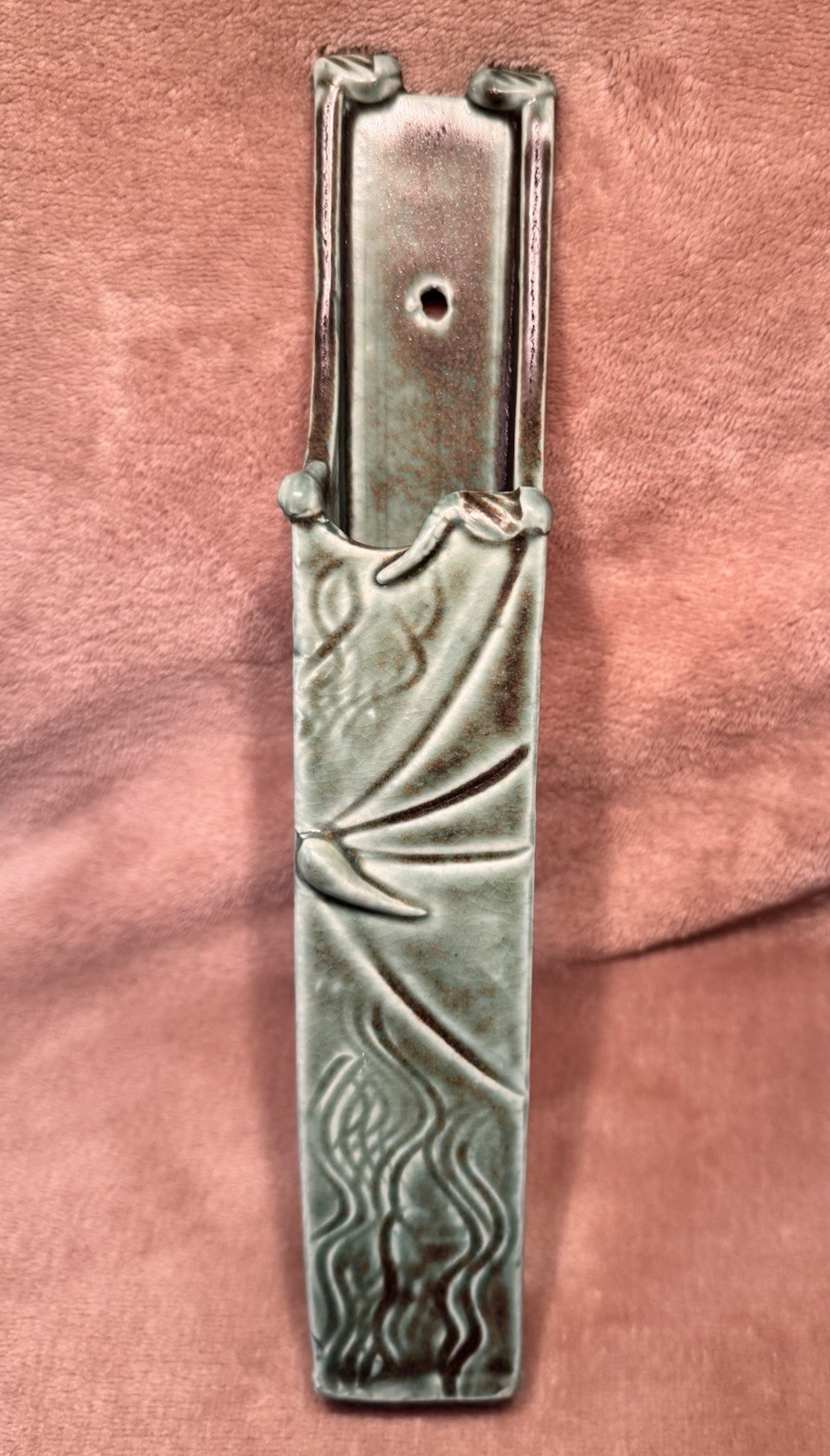 Vintage Art Nouveau Meets Dragon Wing Wall Vase Vessel Green Eclectic Art