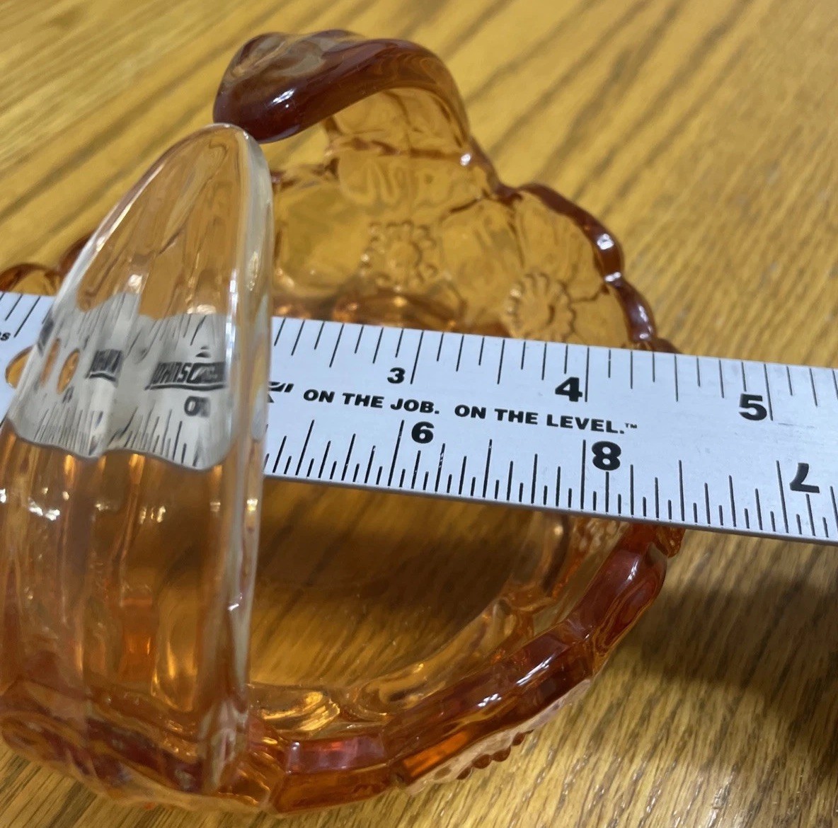 Westmoreland Split Handle Amber Glass Basket Candy Dish Dogwood Pattern VTG 60s