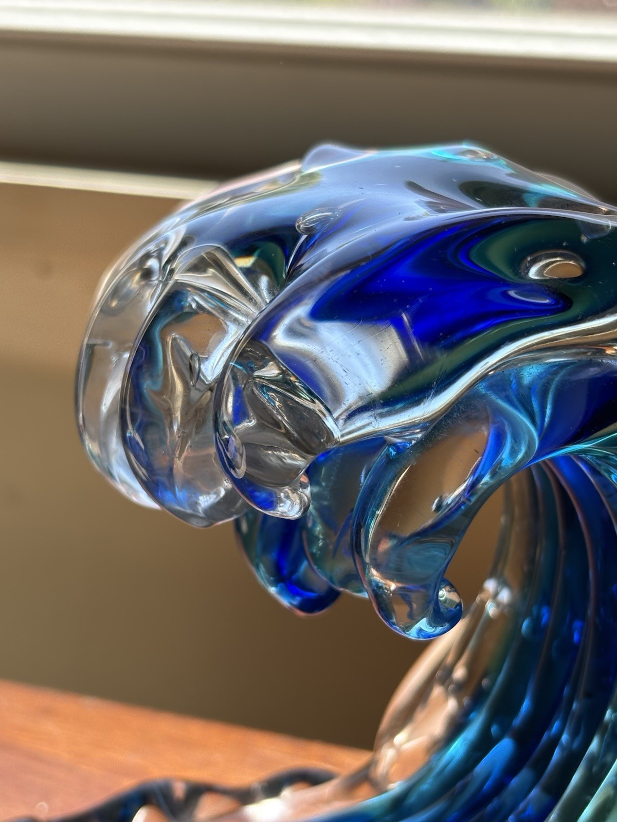 Hand Blow Rolling Ocean Coastal Table Top Nautical Art Glass Decor Blue