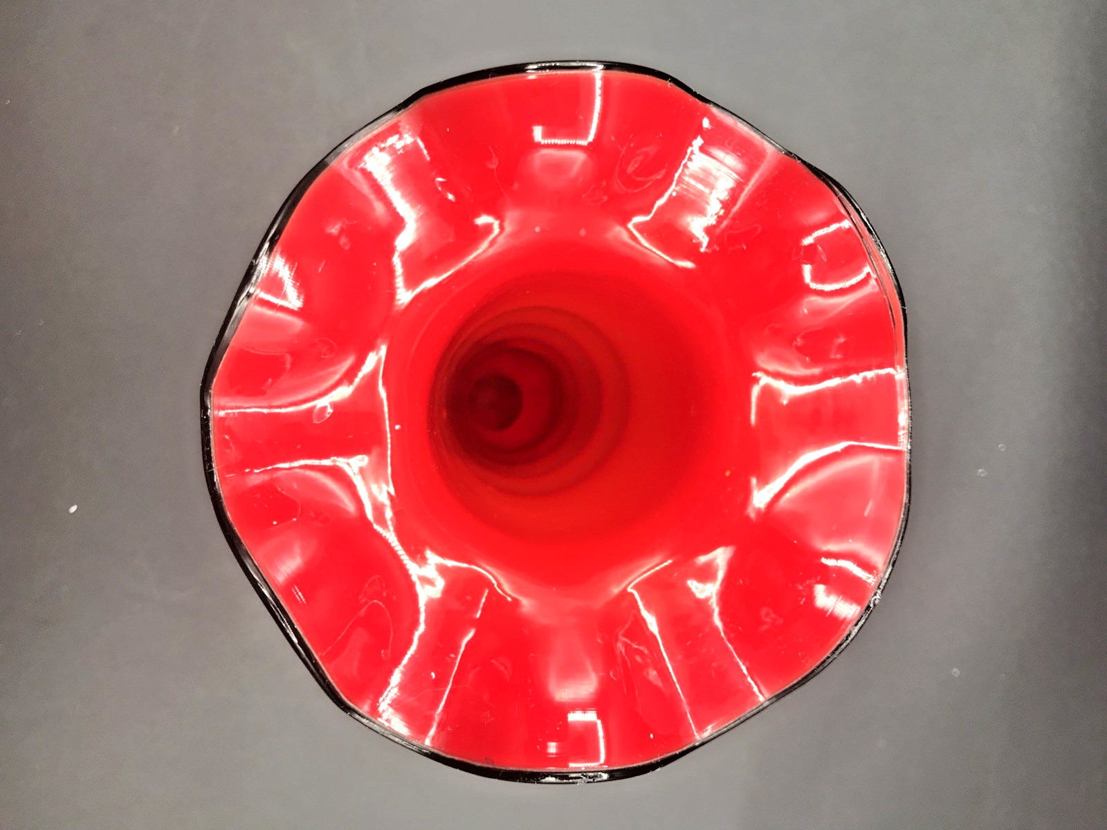 Stunning VTG Czechoslovkia Red/Tangerine & White Glass with Black Wrapped Snake