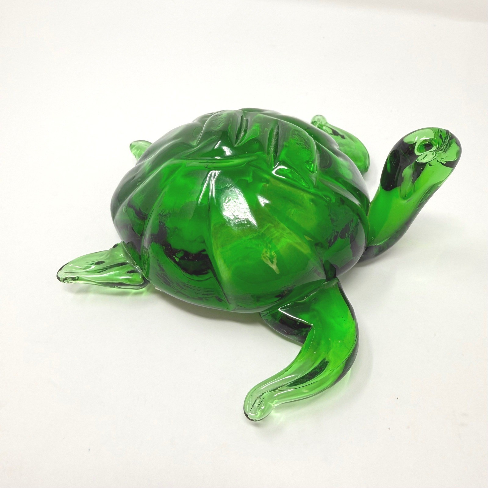 Emerald Green Art Glass Turtle Figurine Coastal Sea Life Home Decor 6 Inch