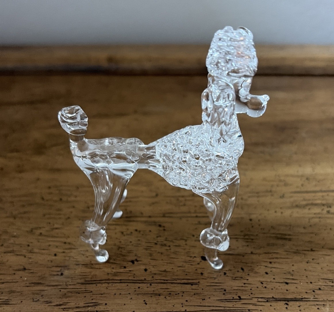 Vintage Hand Blown Art spun Glass Standing Poodle Dog Figurine Clear 3.25″ Tall