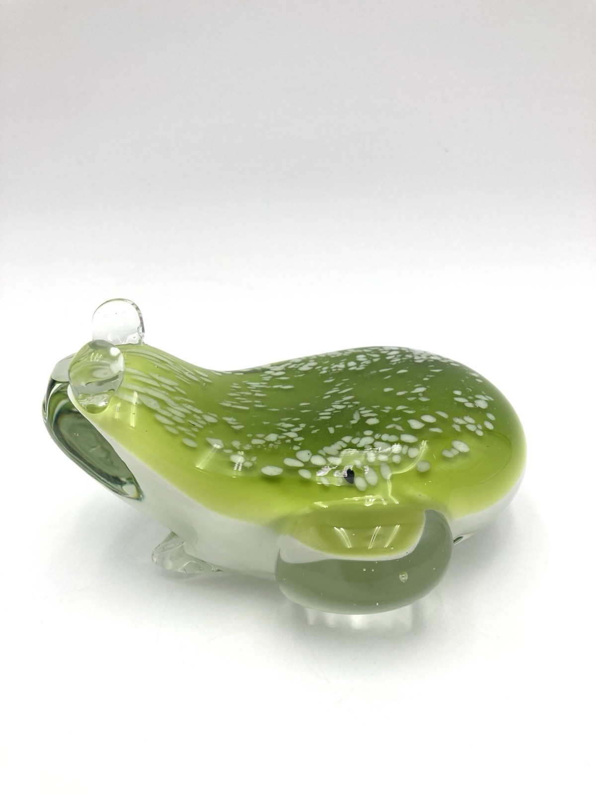 Art Glass Frog Toad Paperweight Speckled Green Vtg SPI Home 3.5” X 4.5”