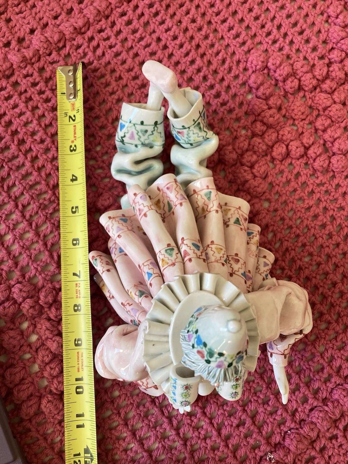 VTG 12” Gump Signed Italian Porcelain Pierrot Clown Laying Daisy Pink Green Blue