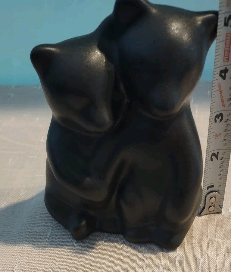 Vtg Pigeon Forhe Pottery Matte Satin Black Bear Cubs Signed
