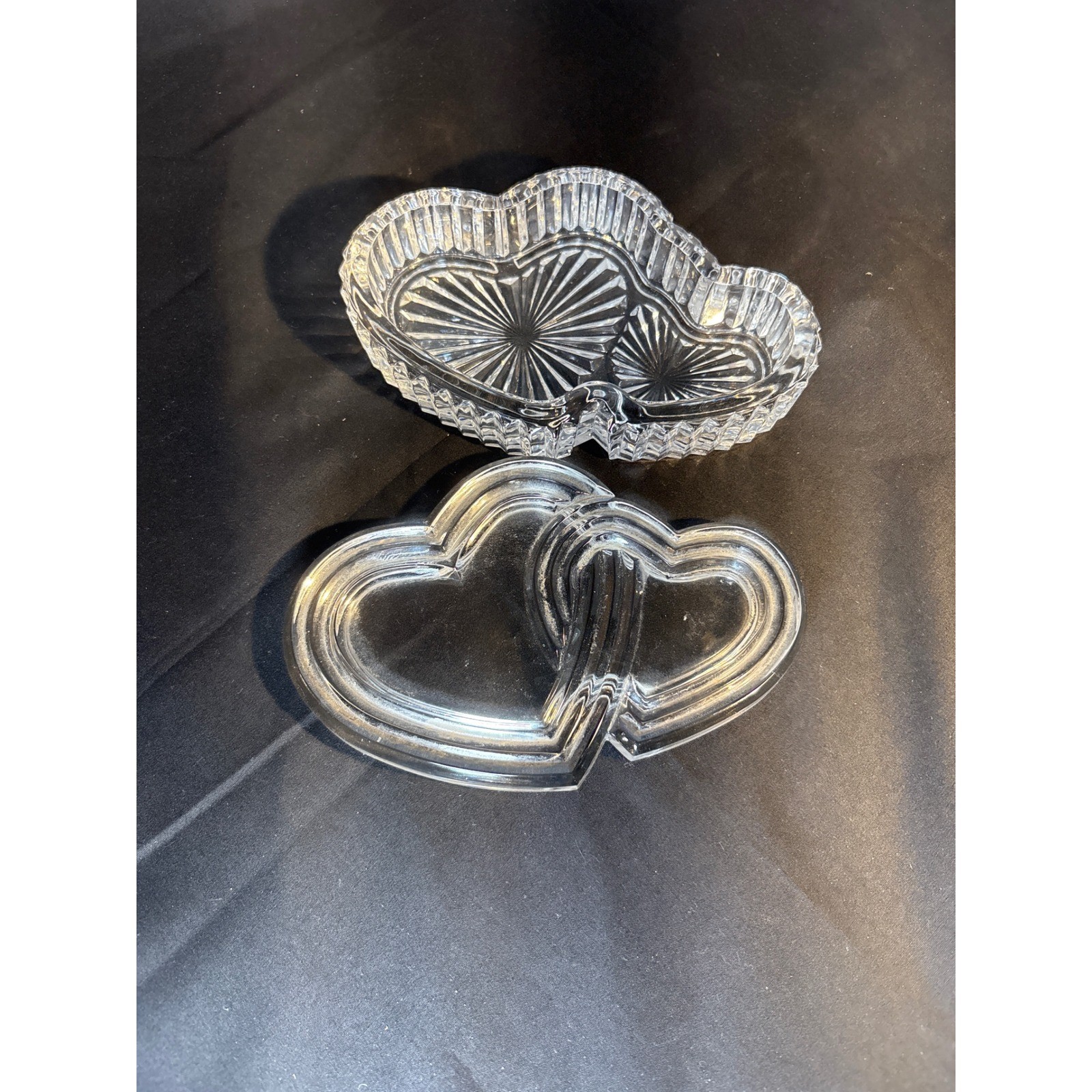 Crystal Double Heart Trinket Dish with Lid Ring Holder Jewelry Box