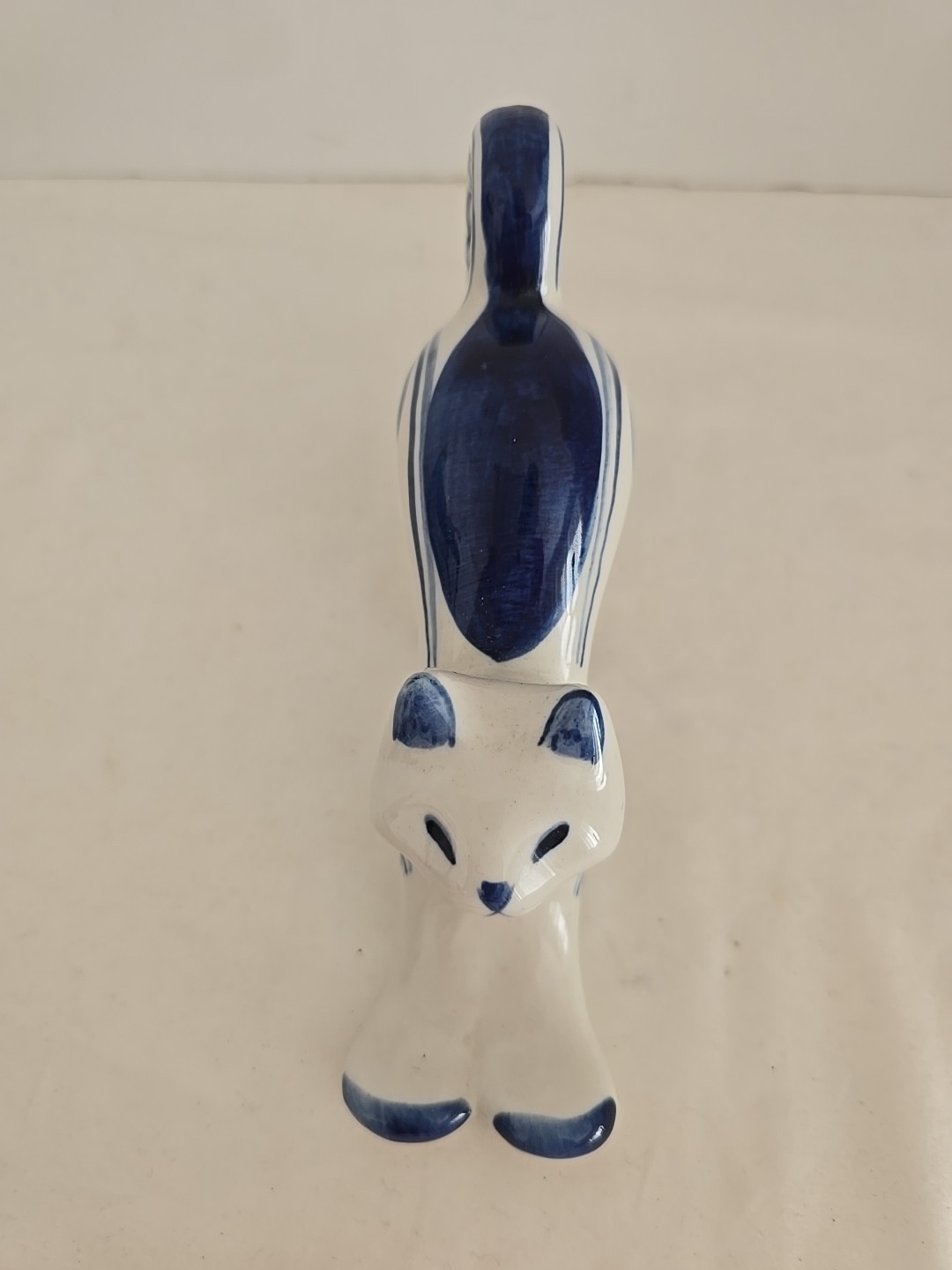 Hand Painted Gzhel Blue White Cat Stretching Figurine USSR Russian Animal 6.5″D