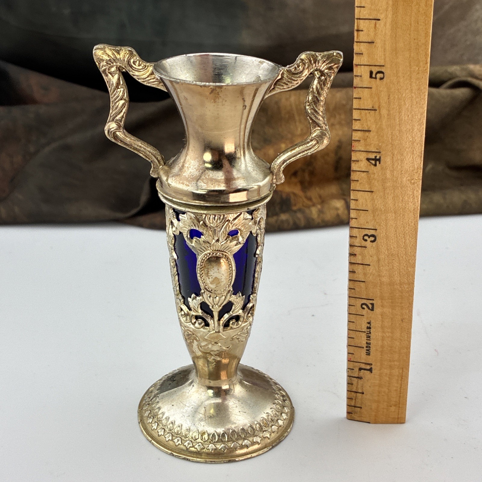 Vintage Victorian COBALT BLUE Elegant Glass Art Nouveau Style Silverplate Vase