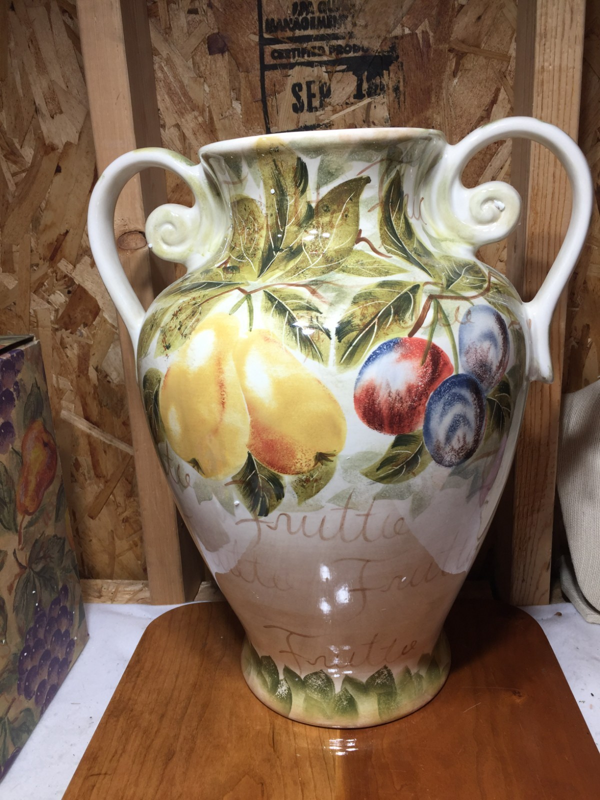 Tabletops Unlimited 16″ Vase W/ 2 Handles Mixed Fruits Hand Painted Collection