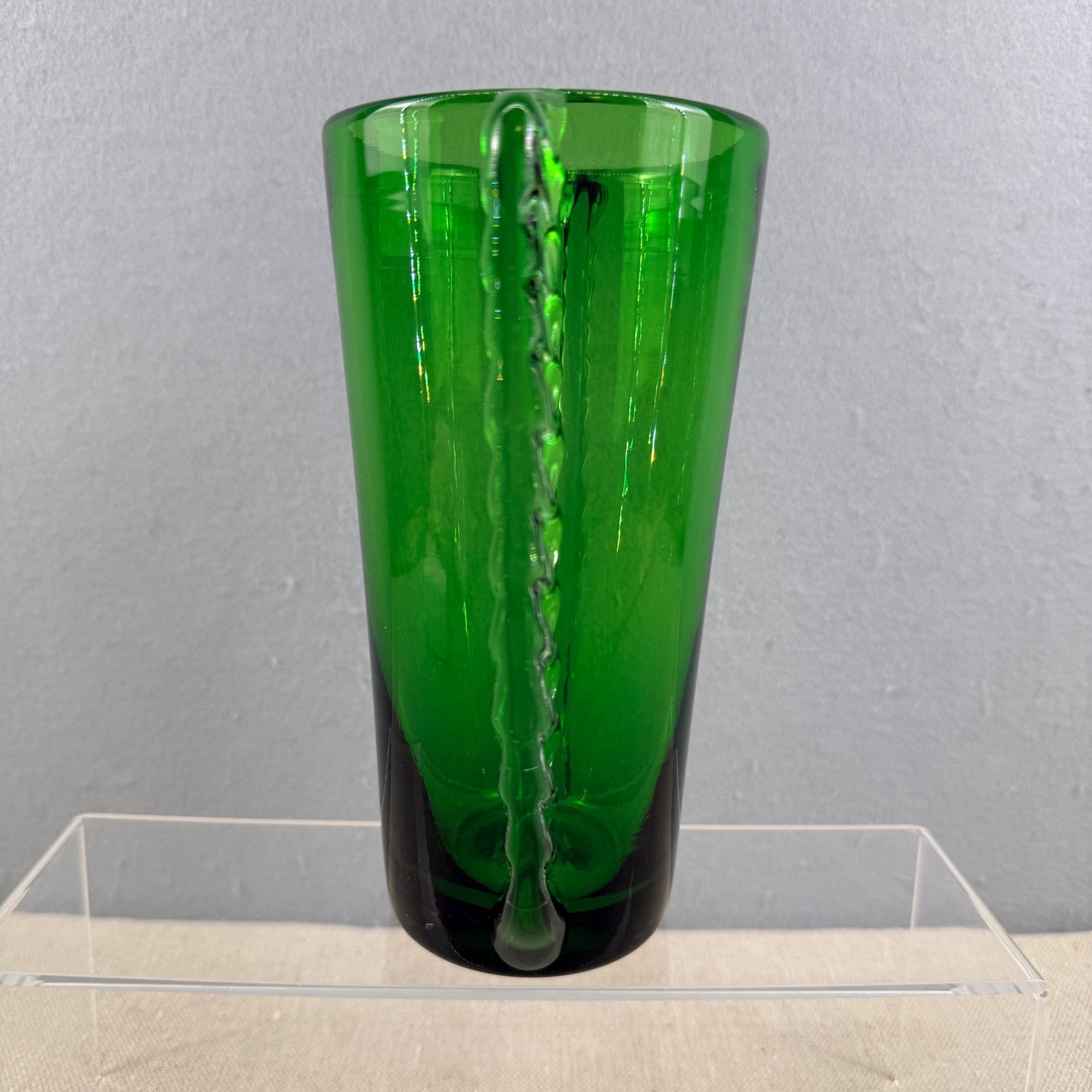 VTG Blenko 473 Emerald Green Crystal Winged Vase Winslow Anderson MCM 7.5″
