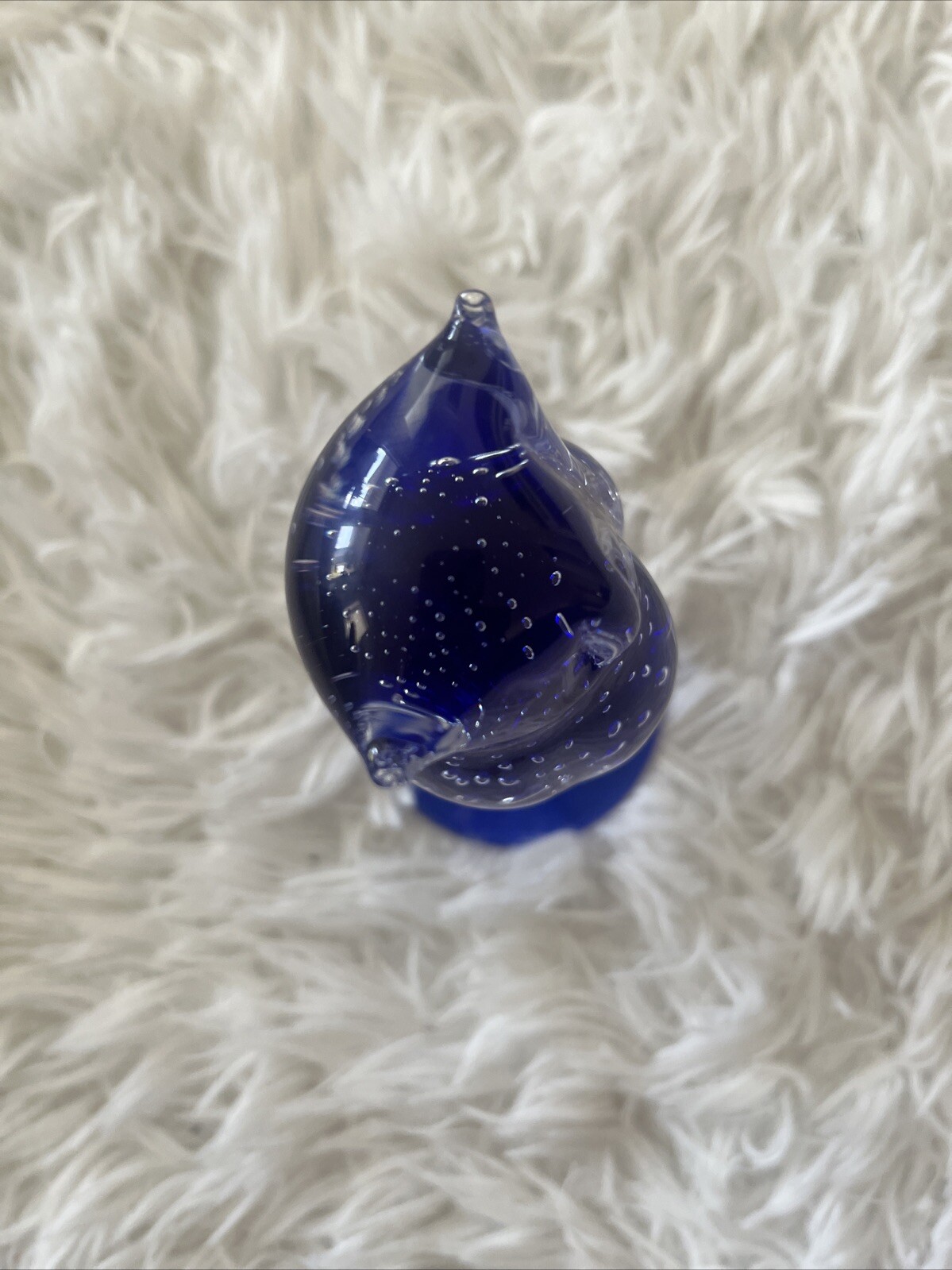 Vintage Silvestri Arte Murano Cobalt Blue Controlled Bubbles Owl Figurine