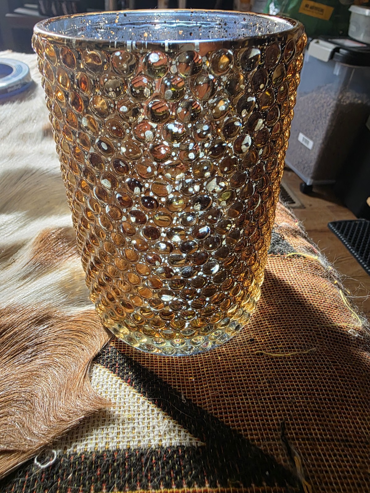 Vintage Amber Hobnail Textured Glass Decorative
