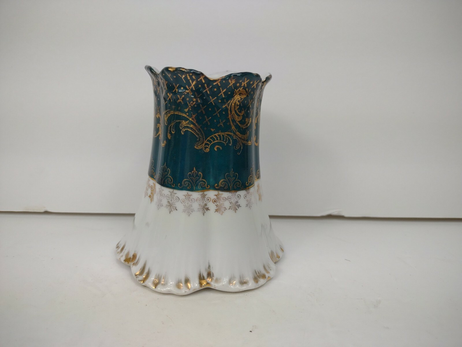 Victoria Carlsbad Austria Porcelain Emerald Green And Gold Antique Vase 4″ tall