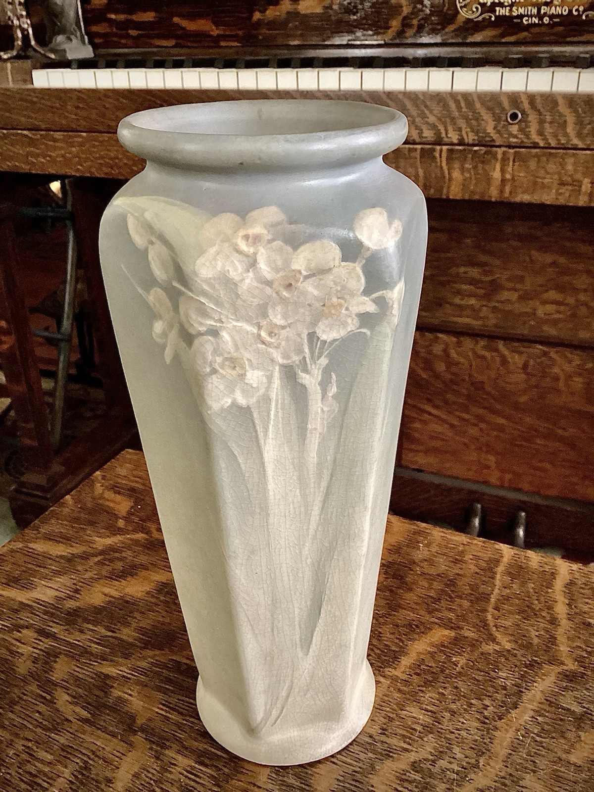 Antique Weller Pottery Blue Vellum Hexagonal Floral Vase Antique Art Nouveau Old