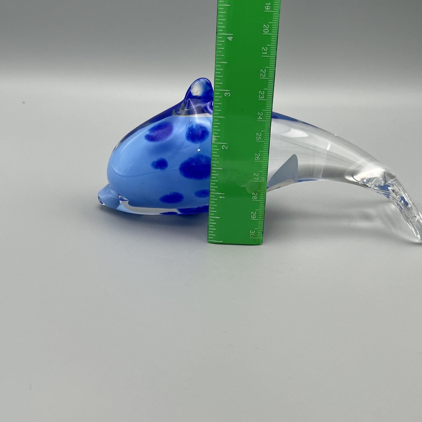 Hand Blown Art Glass Dolphin Figurine Paperweight 7in Clear And Blue