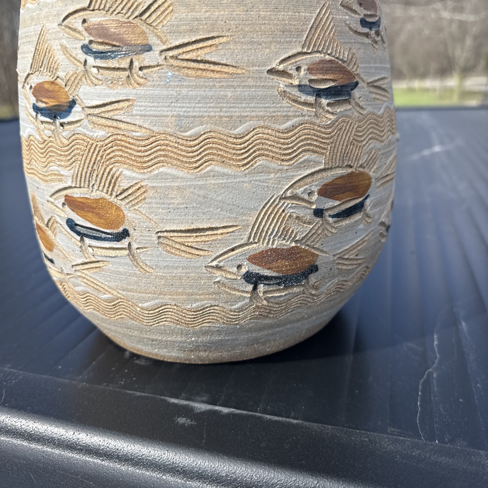 Jim Reinert Mich Artist Pottery Swimming Fish Vase Large Table Lamp Stoneware