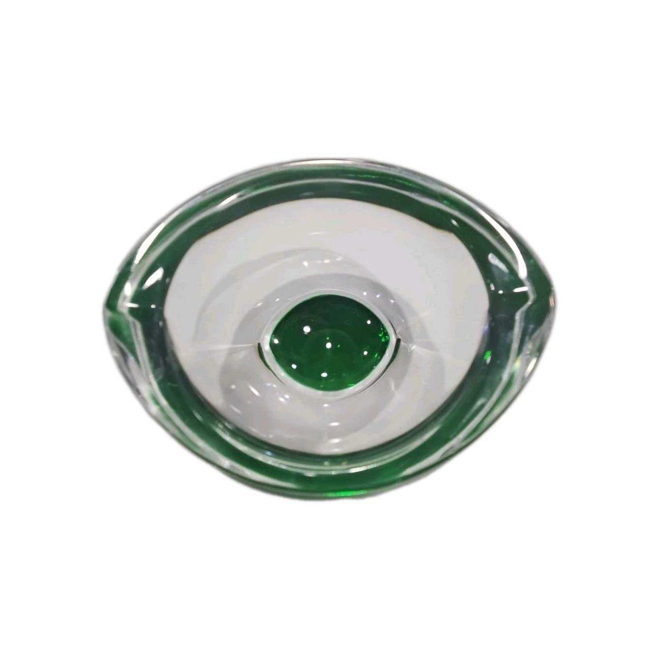 Vintage Murano Style Sommerso Hand Blown Heavy Glass Emerald Green & Clear Bowl