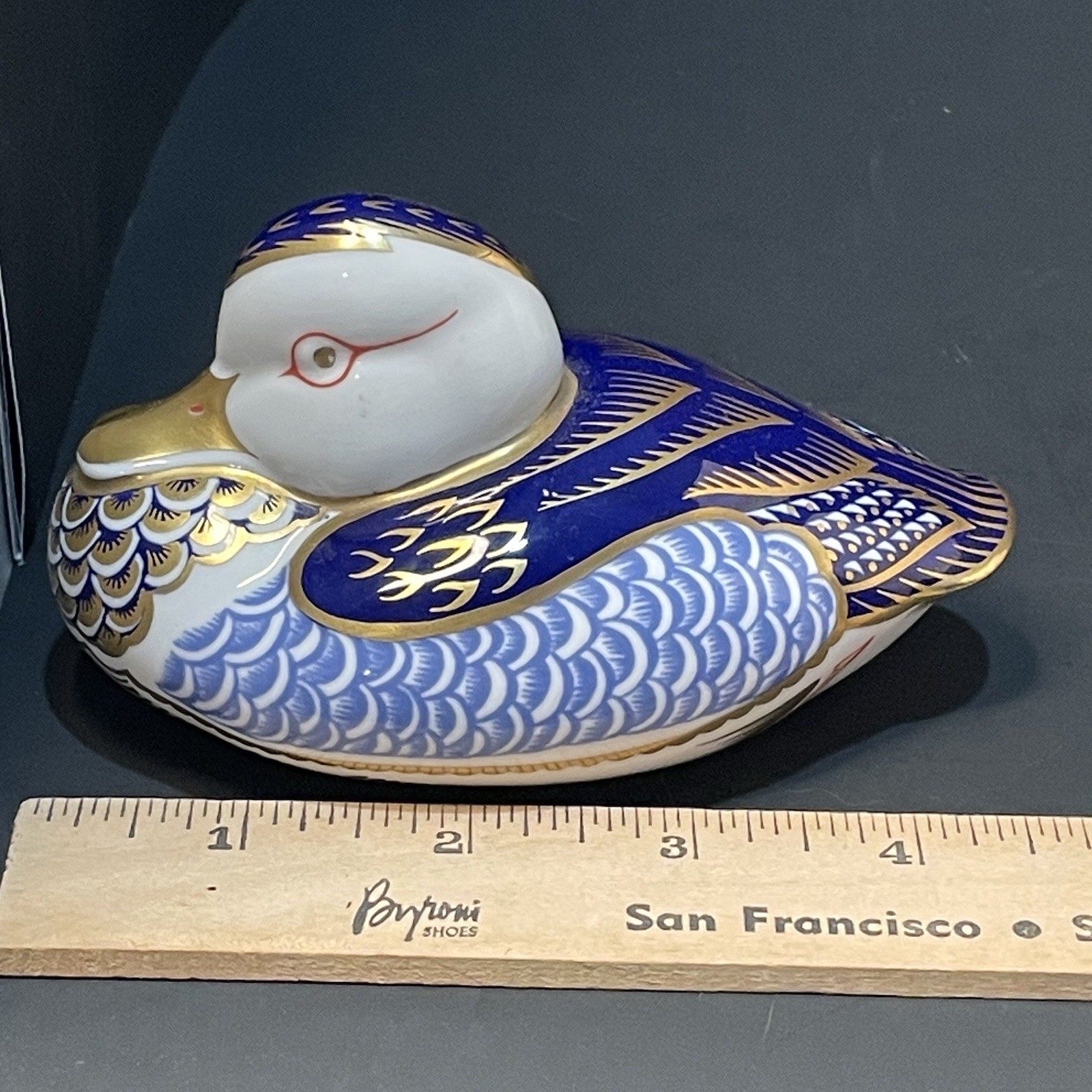 Royal Crown Derby Duck Paperweight Gold White Blue EXQUISITE