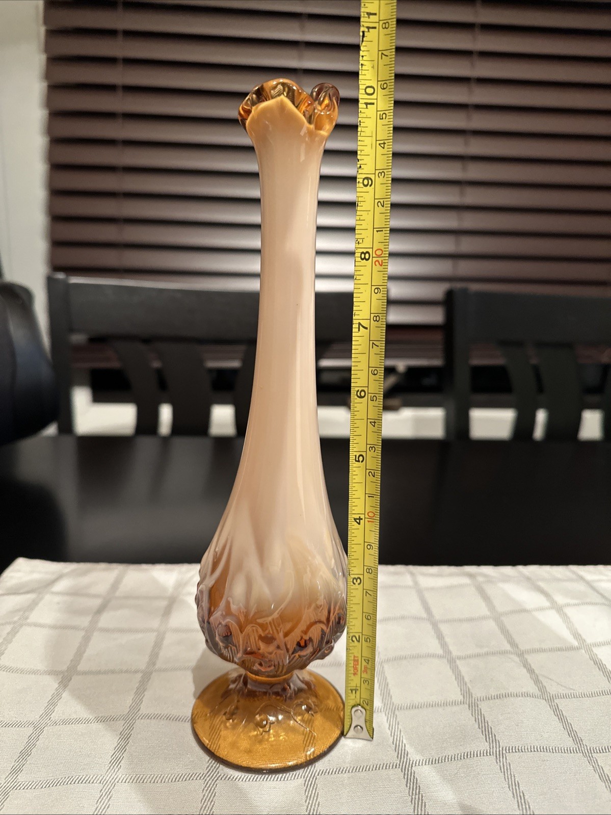 Fenton Cameo Opalescent Hobnail Lily of the Valley Swung Vase Amber
