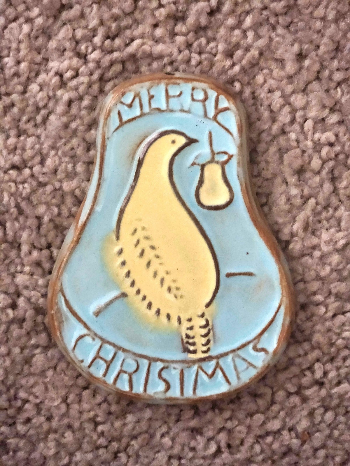 Vintage Nicodemus Pottery Ferro Stone Christmas Ornament Partridge Pear Tree