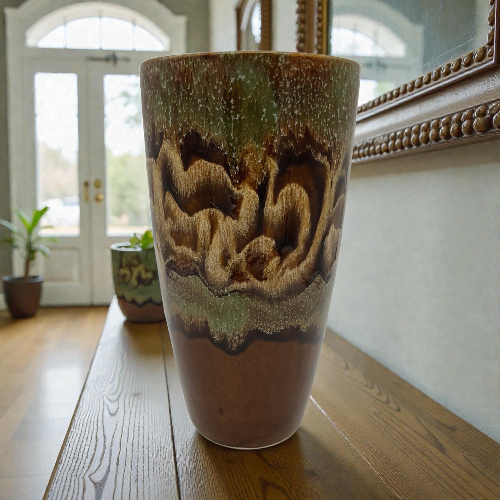 Dryden Pottery Art Vase Drip Glaze MCM Studio Ceramic Brown Green Mottled USA