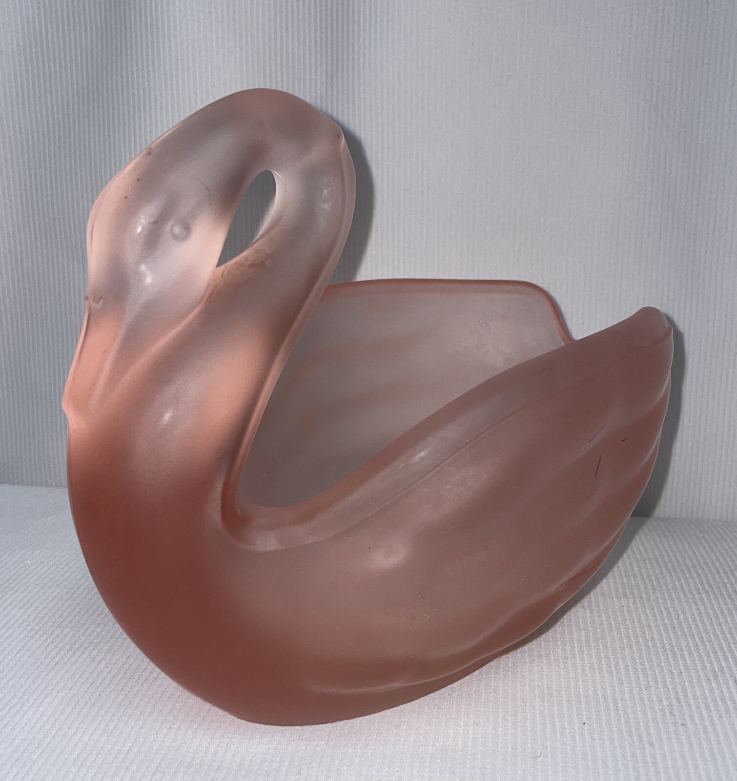 Pink Satin Glass Swan Vase Very Heavy Measures 6 1/2 inches High