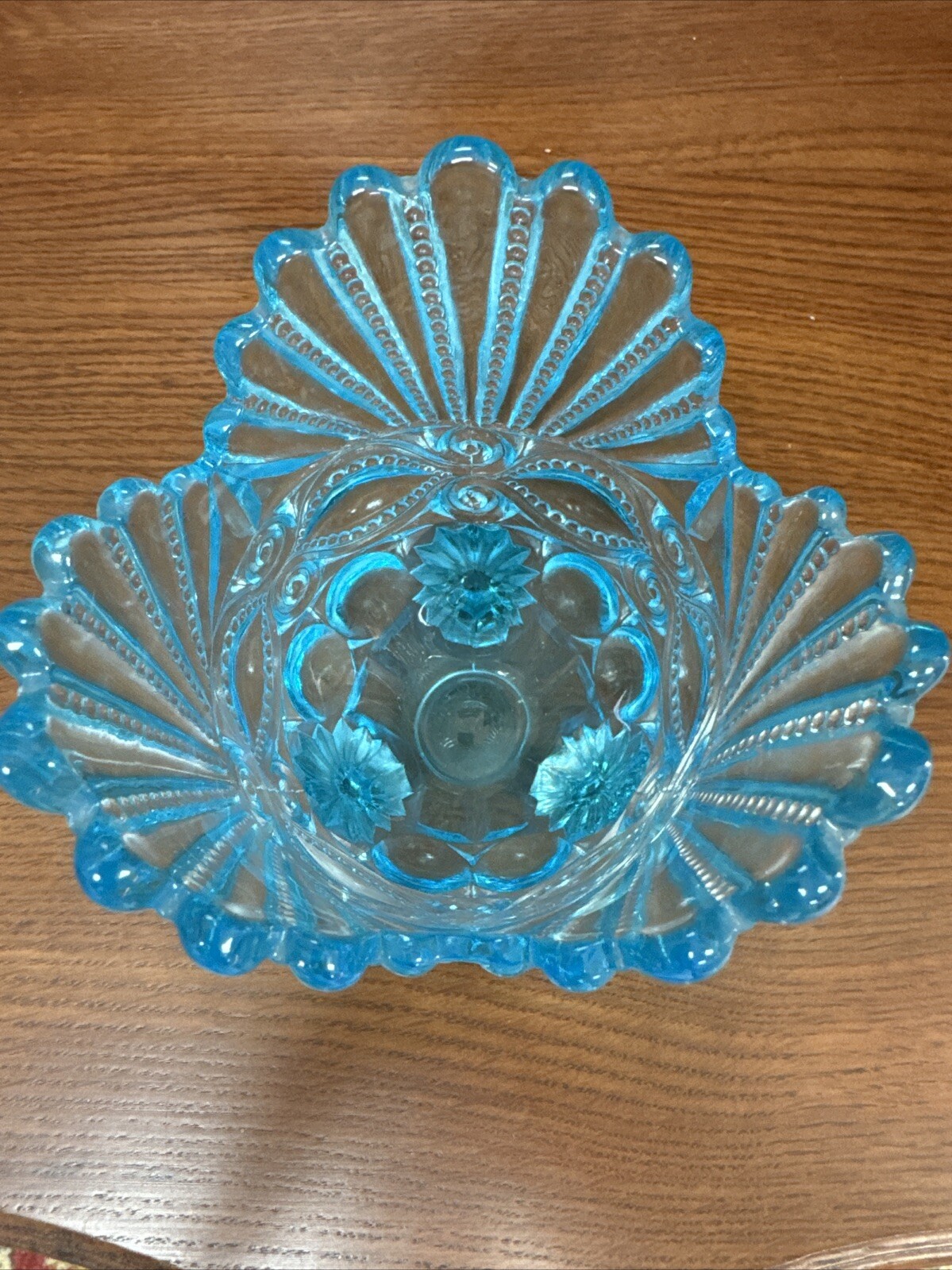 Mosser Blue Glass 3 Footed Eyewinker Eye Winker Pattern Spooner Vase