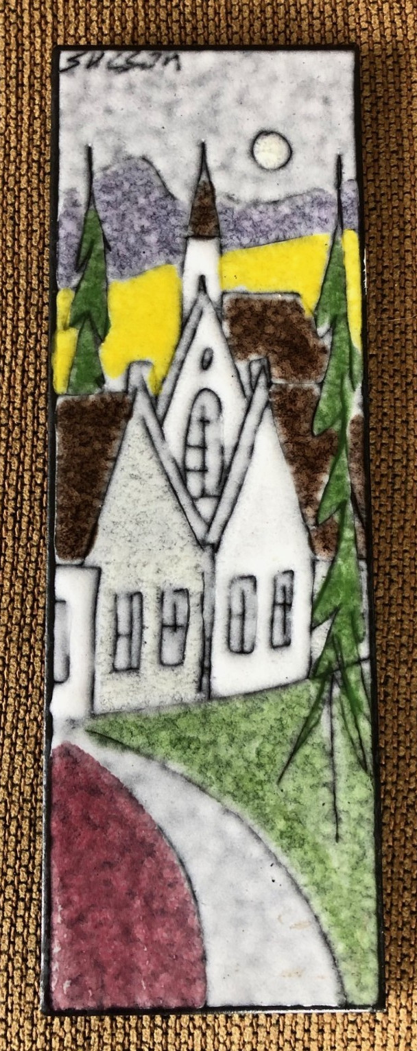 Vintage Art – Charles Sucsan Ceramic Wall Tile Countryside Church 12″ x 4″