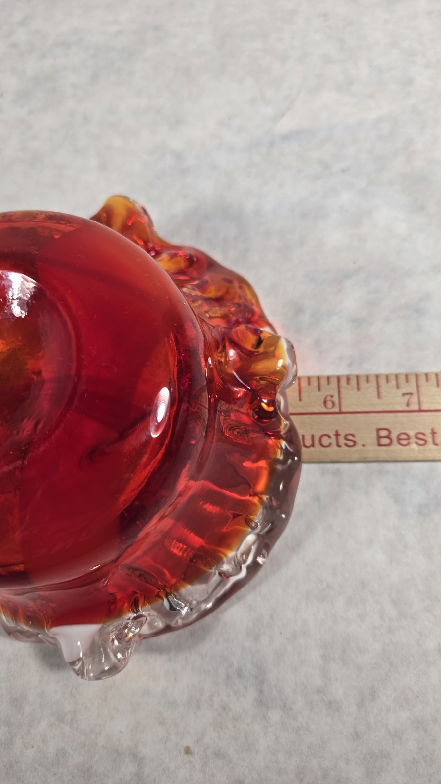 Vintage Hand Blown Red Amber Ruffled Edge Ashtray Candy Dish Trinket See Photos
