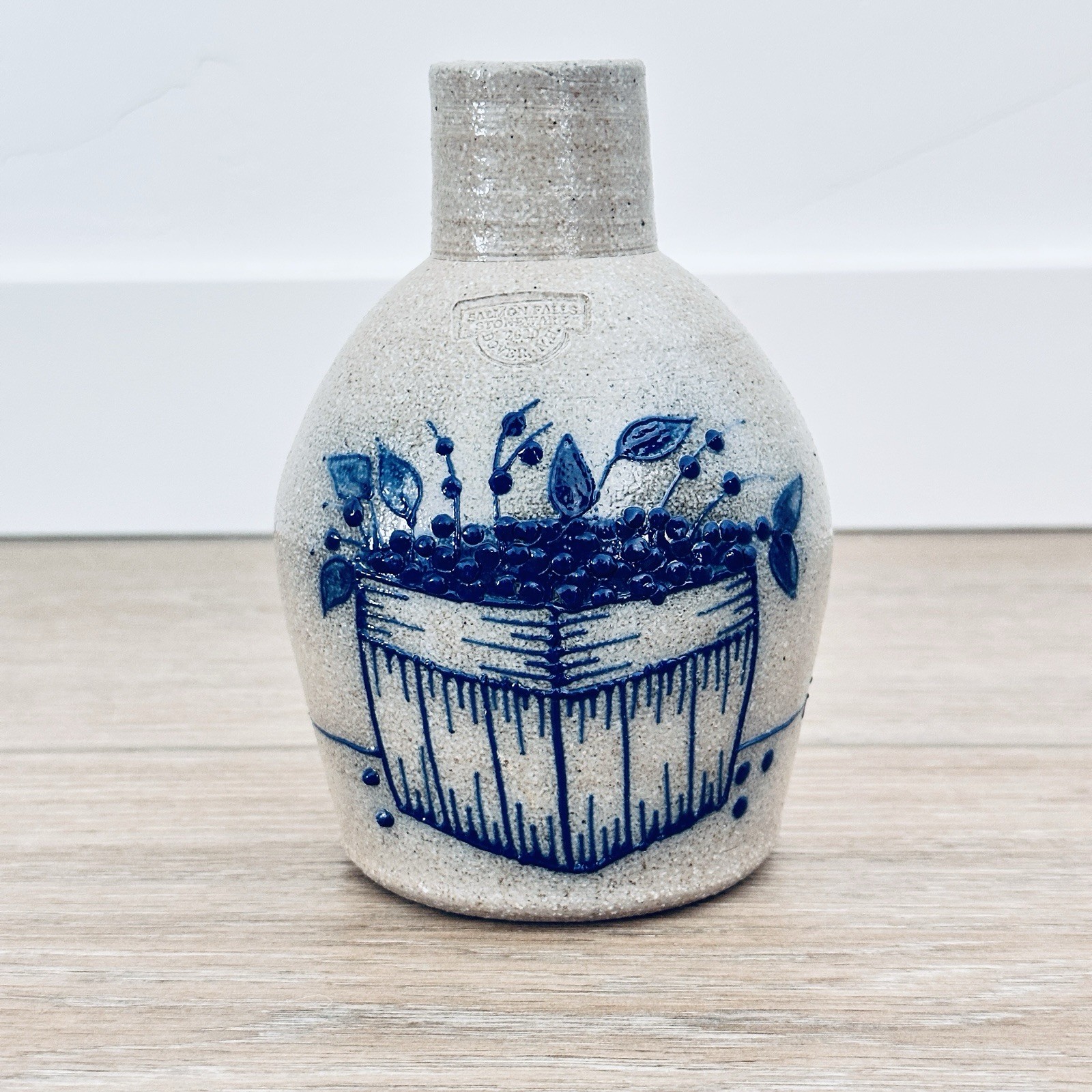 Salmon Falls Pottery Stoneware Blueberry Basket Vase 1999 Signed McEwen Jug NH