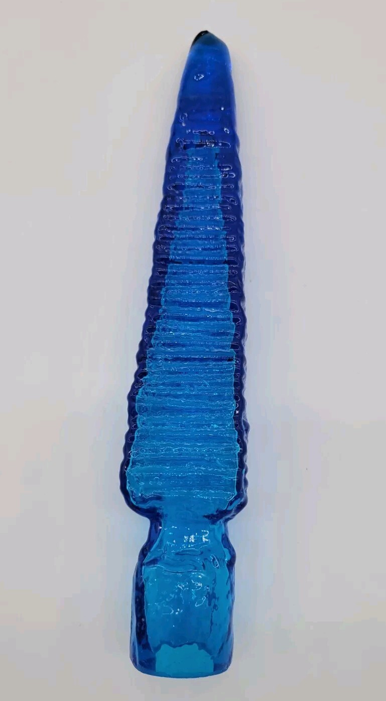 Blenko Turquoise Omnibus Stopper Garden Spear Etched Blenko 2022, FIRST QUALITY