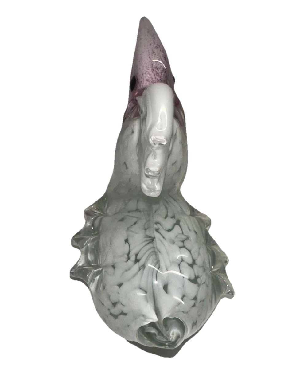 Murano Style Art Glass Pelican Figurine Pink White Blown Glass Bird 7” Coastal