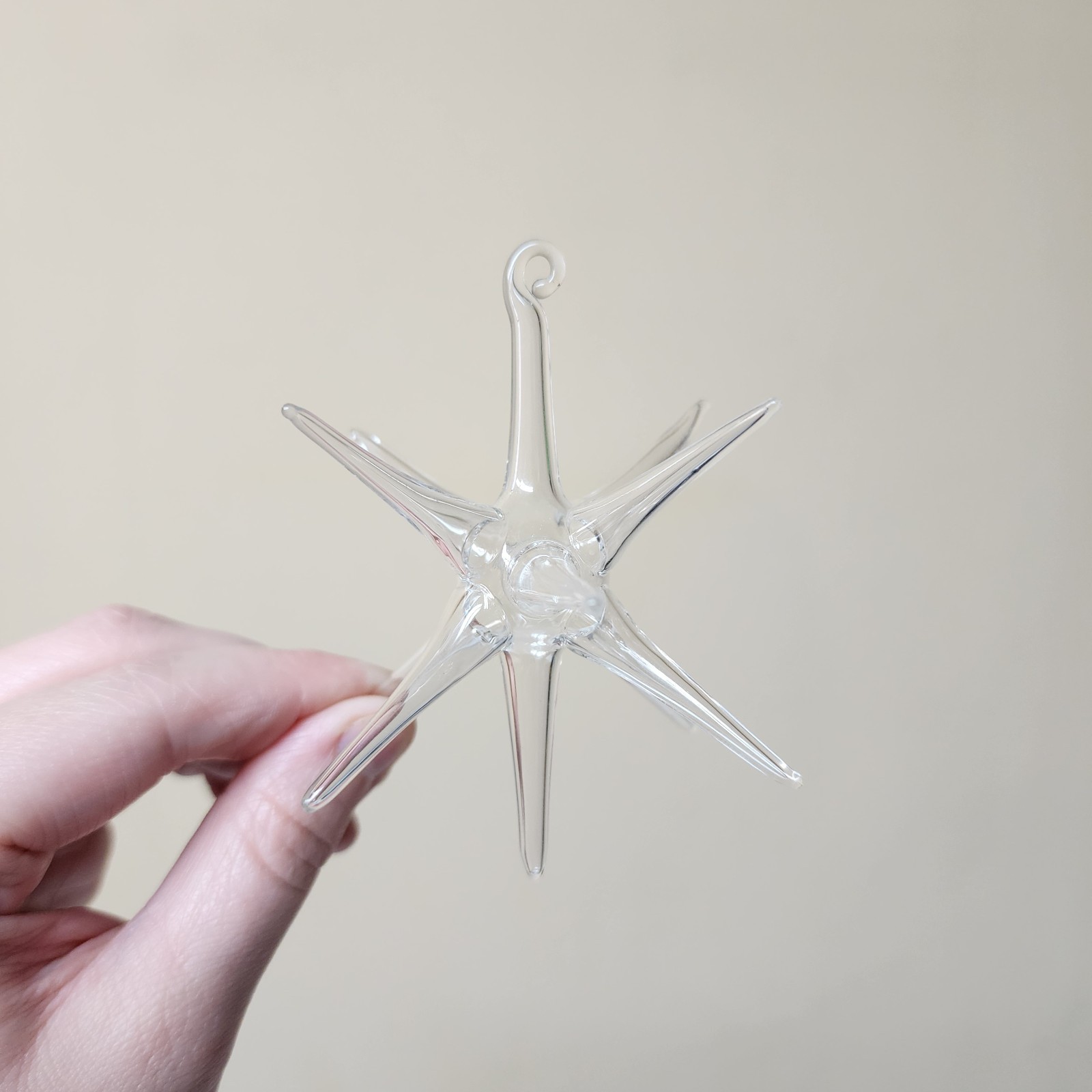 Vintage Parise Vetro Italy Clear Art Glass Hand Blown Atomic Star Round Ornament