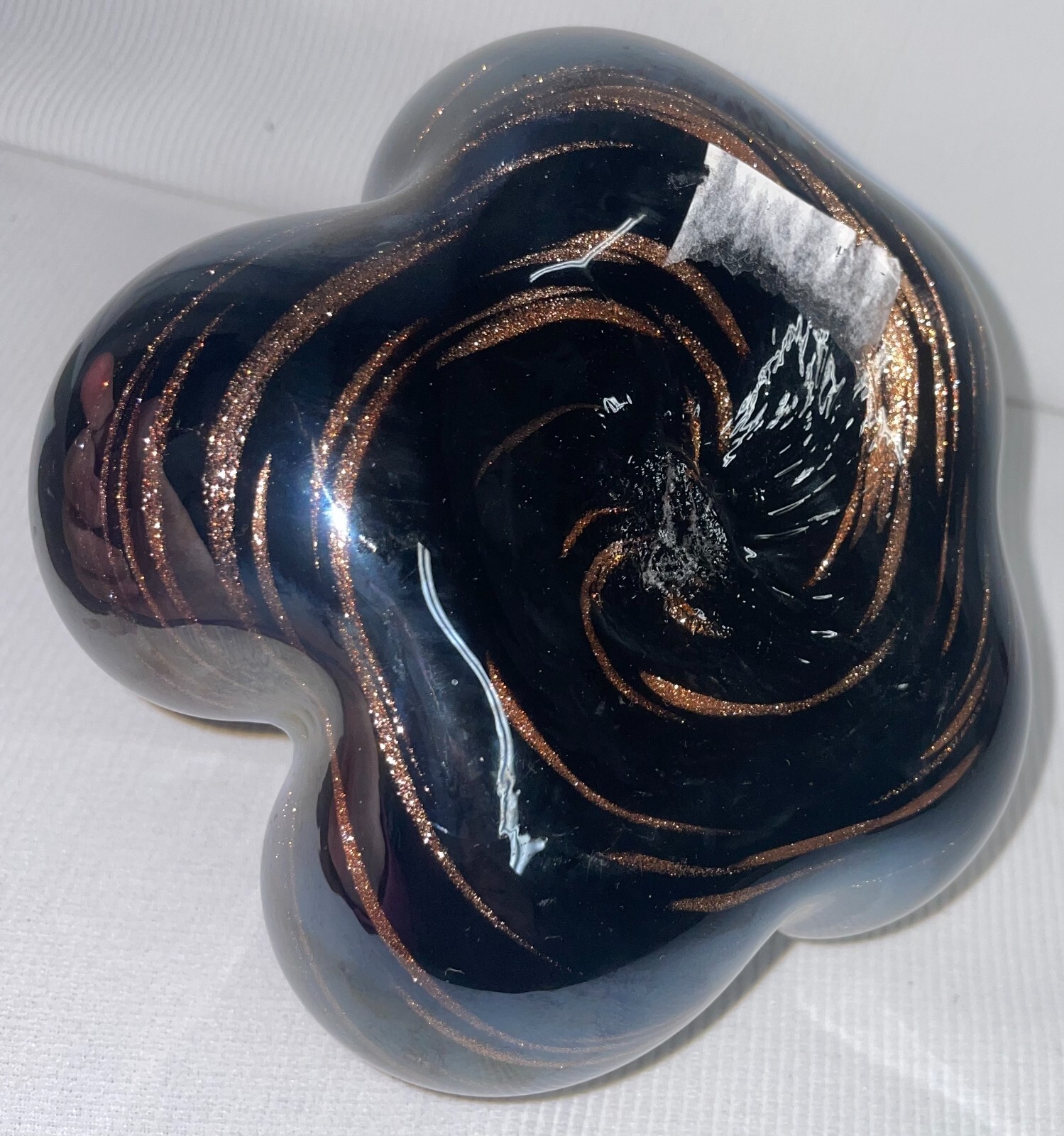 Solid Black Glass Rose Gold Swirl Glitter Hand Blown Pumpkin Goard Multi Purpose