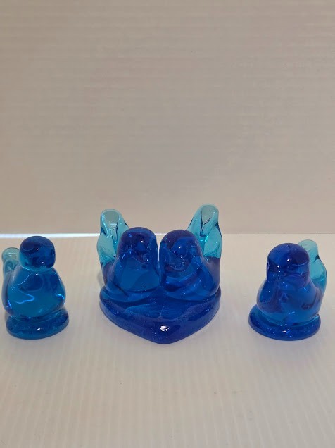 Vintage Double & Pair of Single Signed & Dated Hand-Blown Bluebirds of Happiness